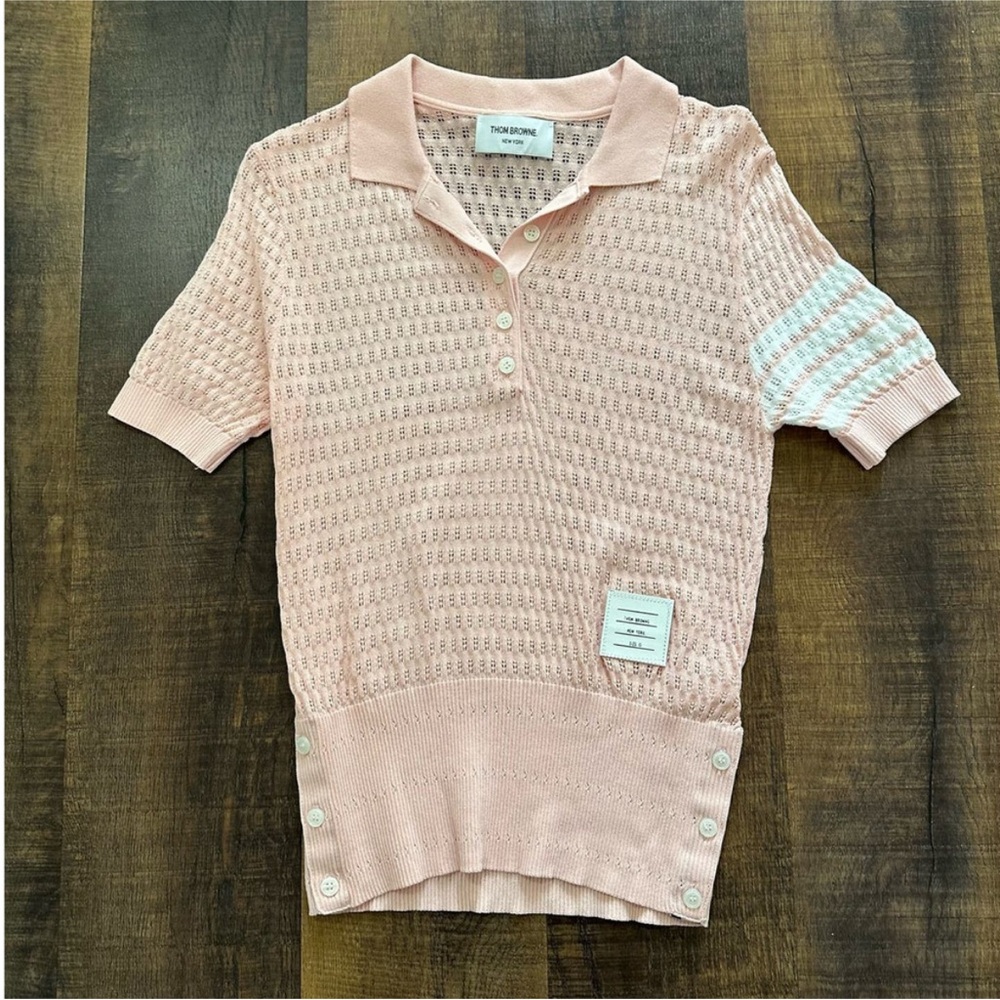 Thom Browne Pink Short Sleeve Button Polo Size 0